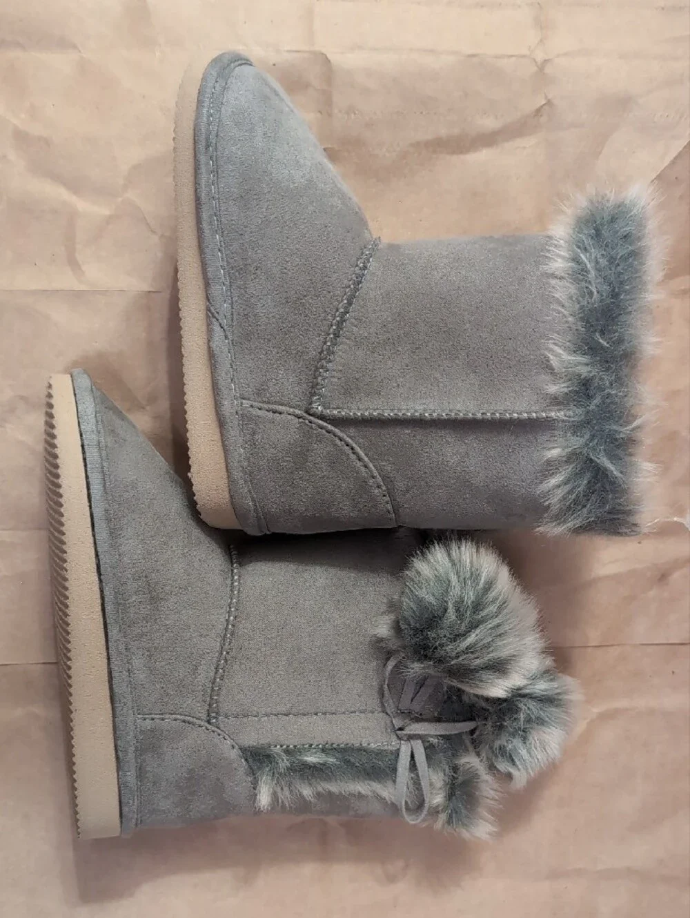 Koala Kids Gray Faux-Fur Trim Booties